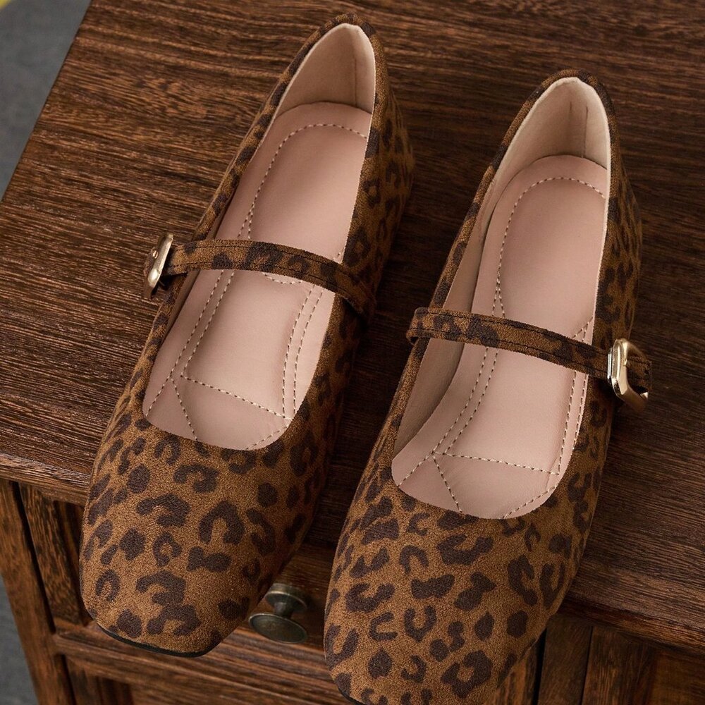Leopard Women's Slip-On Square Toe Flats - Picture 2 of 6